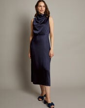 Livia Satin Cowl Halter Midi Dress, Blue (NAVY), large