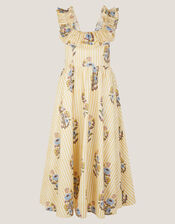 Maria Frill Floral Stripe Midi Dress, Camel (CAMEL), large