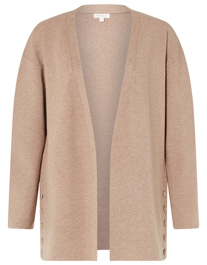 Button Side Edge-to-Edge Cardigan , Camel (CAMEL), large