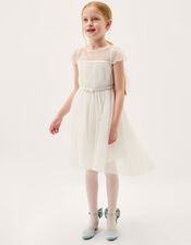 Gracia Embroidered Yoke Tulle Dress, Ivory (IVORY), large