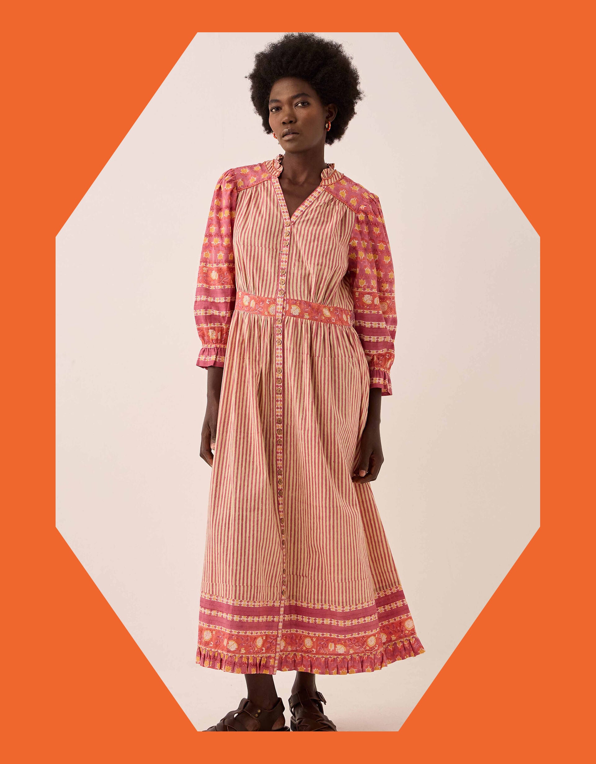 East Devyn Woodblock Print Midi Dress Pink