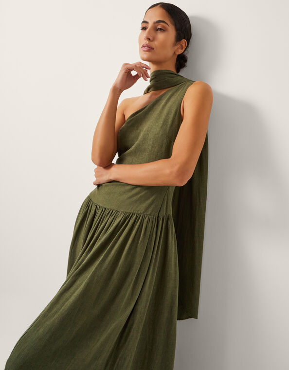 The India Edit Leila One Shoulder Maxi Dress, Green (KHAKI), large
