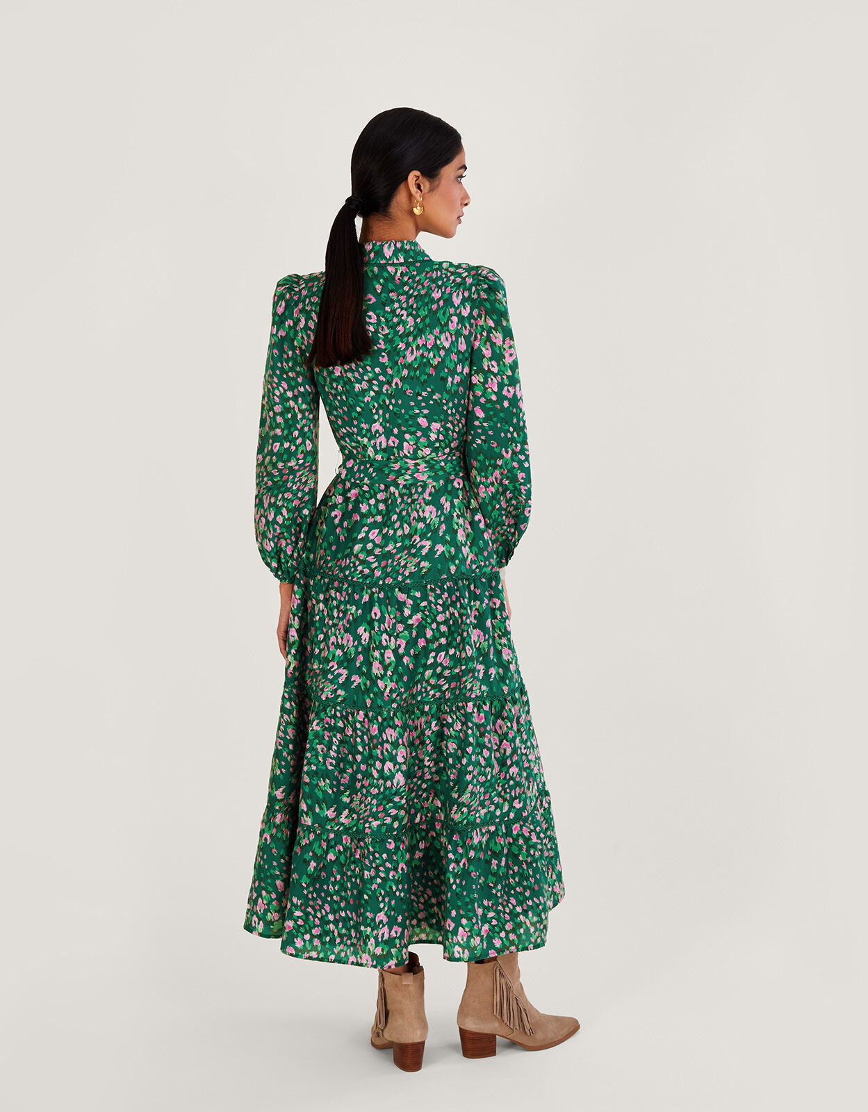 Gracelynn Feather Print Shirt Dress Green