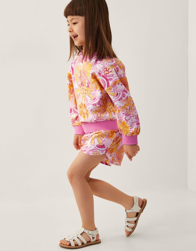 Sun Print Sweatshirt and Shorts Set, Pink (PINK), large