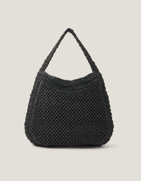 Hari Scoop Raffia Shoulder Bag, Black (BLACK), large