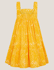 Sun Print Tier Dress, Yellow (YELLOW), large