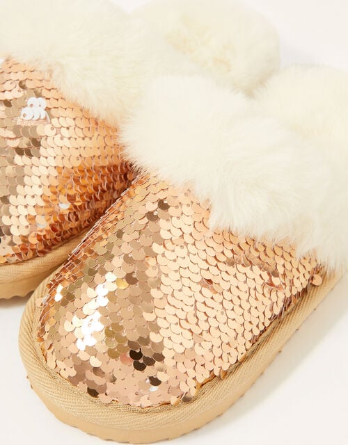 Sequin Fluffy Slippers, Gold (ROSE GOLD), large