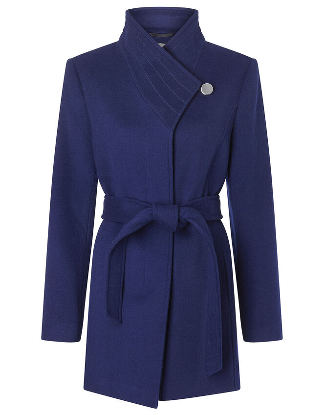 Remmie Short Belted Coat, Blue (BLUE), large