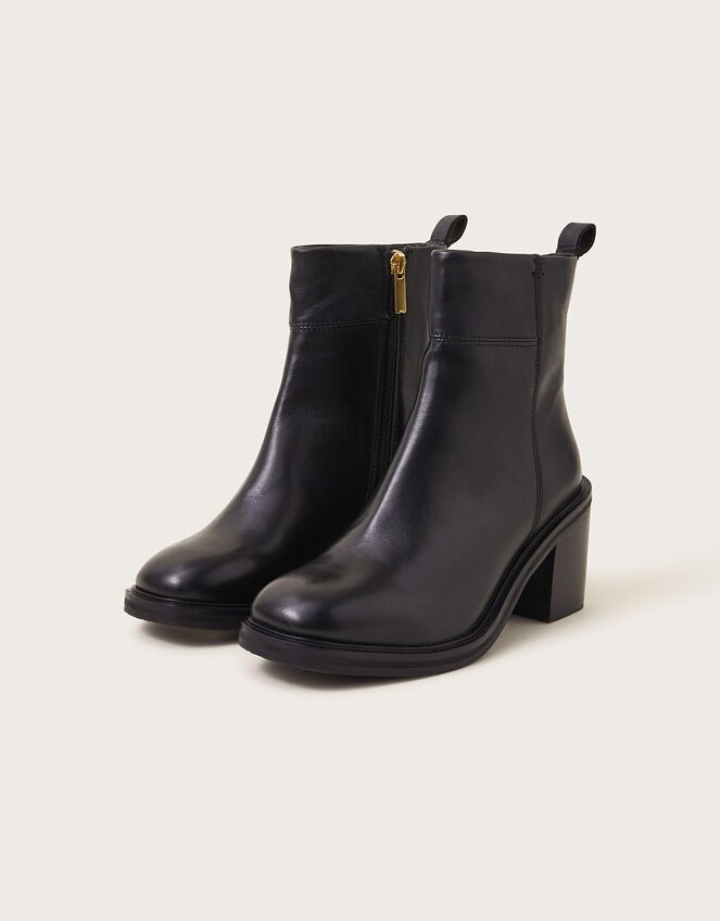 Heeled Leather Ankle Boots, Black (BLACK), large