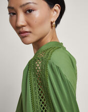 Lulu Cutwork Trim Top, Green (GREEN), large