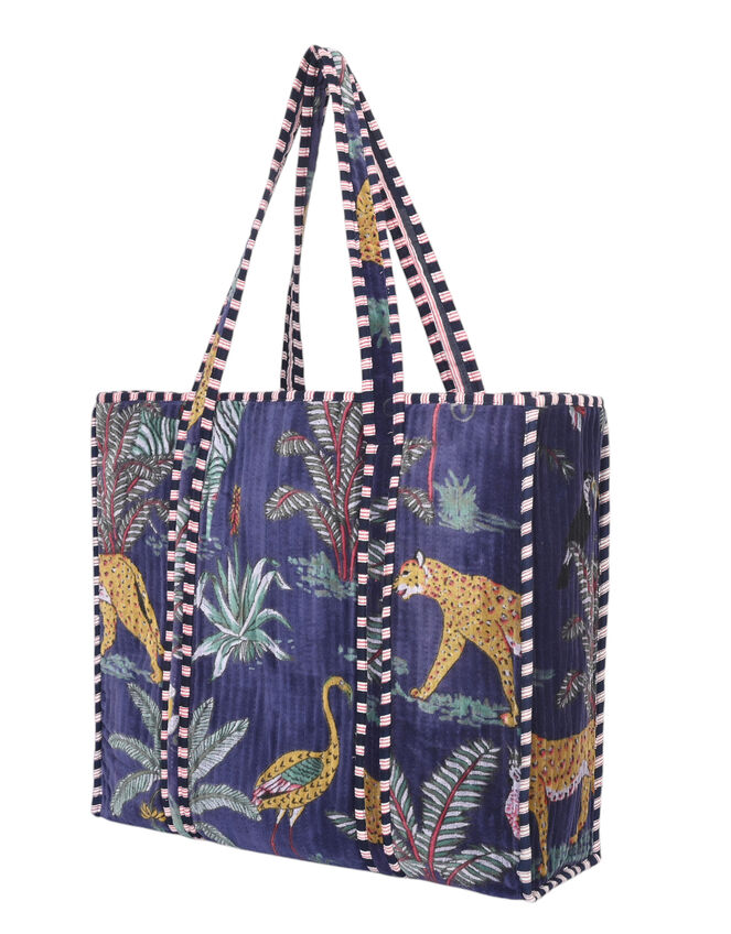 Conscious Yoga Collective Velvet Jungle Print Tote Bag, Blue (NAVY), large