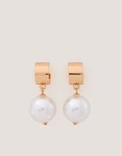 Chunky Pearl Drop Hoop Earrings, , large