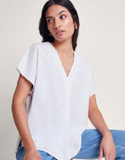 Viola V-Neck Pintuck T-Shirt, White (WHITE), large