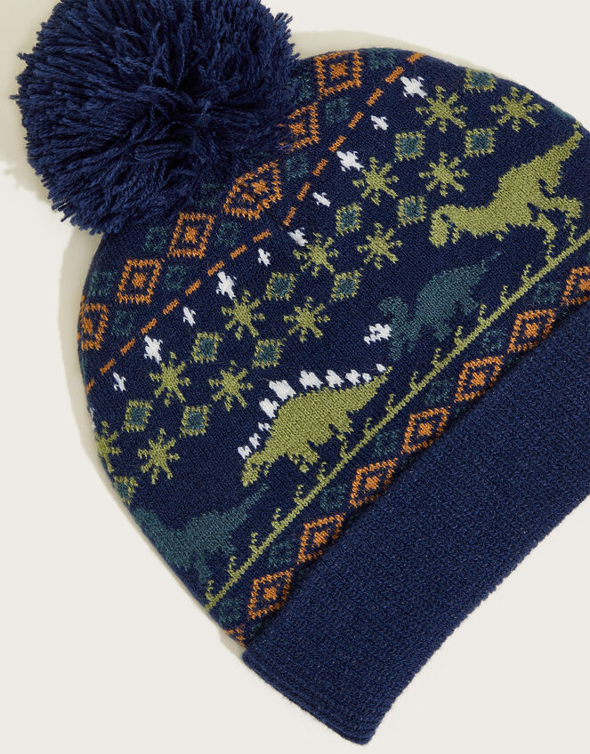 Grayson Dinosaur Knit Beanie Hat, Blue (BLUE), large
