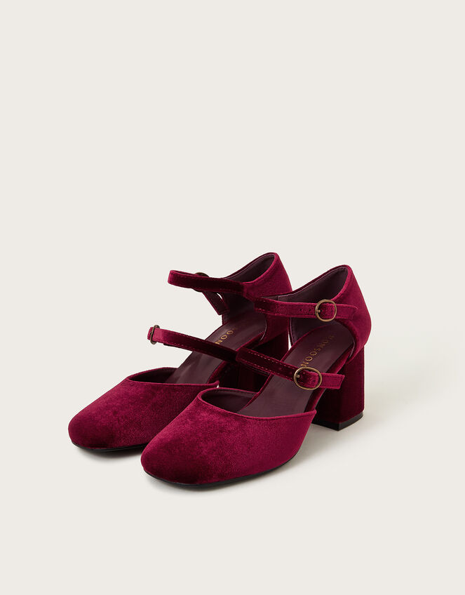 Ruth Velvet Mary Jane Heels, Red (BURGUNDY), large