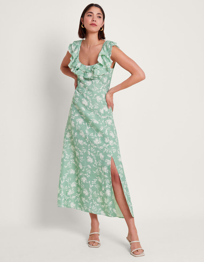 4610384 Green Ruffle Sleeve Dress