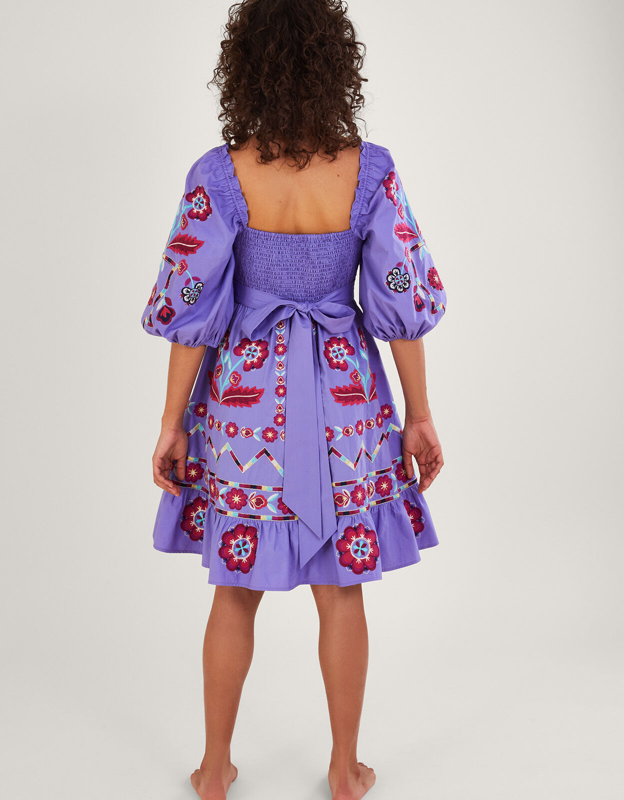 Serena Embroidered Knee Length Dress Purple