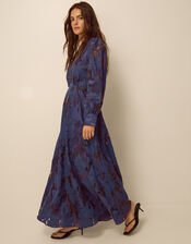 Glen Floral Jacquard Midi Dress, Blue (NAVY), large