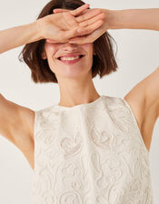 Carly Embroidered Midi Shift Dress, White (WHITE), large