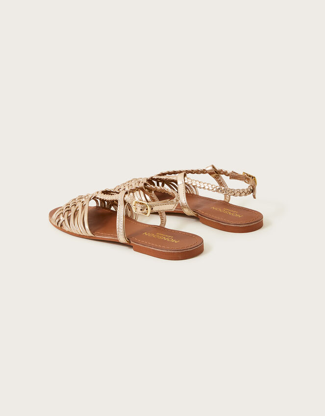 Leather Plait Sandals, Gold (GOLD), large