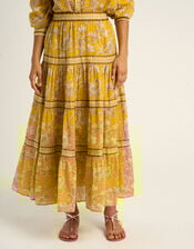 Petite Mendigote Jill Paisley Tiered Midi Skirt, Yellow (YELLOW), large