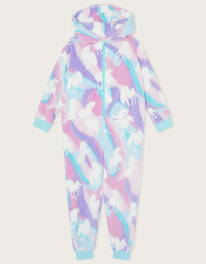 Super-Soft Marble Unicorn Sleepsuit in Recycled Polyester, Blue (AQUA), large