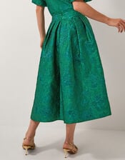 Jolene Floral Jacquard Midi Skirt, Green (GREEN), large
