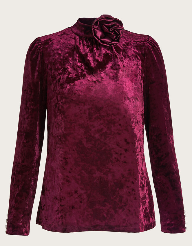 Colbie Velvet Corsage Top, Red (BERRY), large