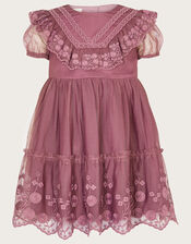 Baby Embroidered Mesh Dress, Purple (LILAC), large