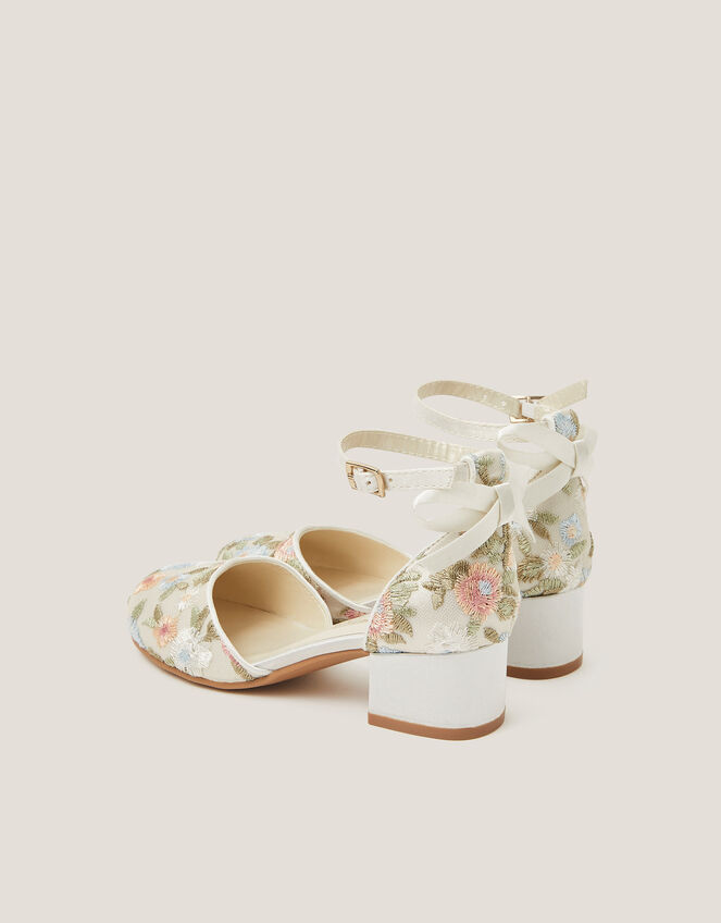 Floral Embroidered Closed Toe Heels , Ivory (IVORY), large