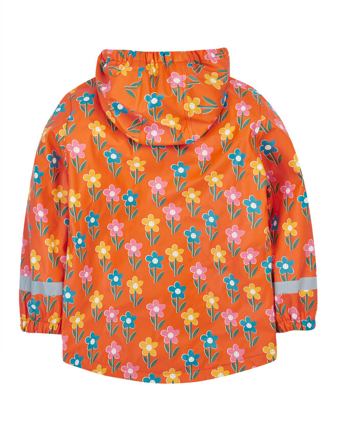 Frugi Floral Puddle Buster Raincoat, Orange (ORANGE), large