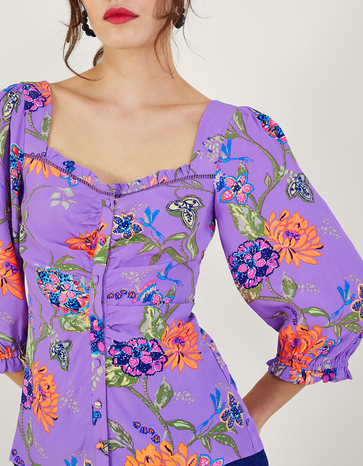 Purple top with puff sleeves best sale
