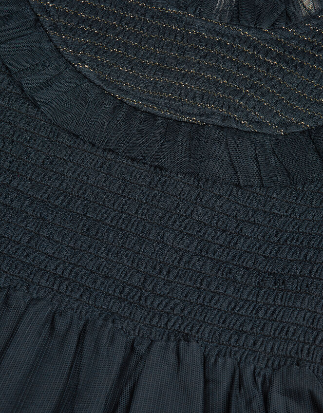 Bow Shirred Mesh Dress, Blue (NAVY), large