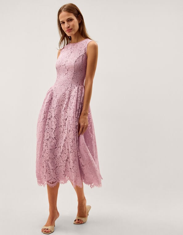 Lydia Sleeveless Lace Midi Dress, Pink (PINK), large