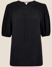 Shirred T-Shirt with LENZING™ ECOVERO™ , Black (BLACK), large