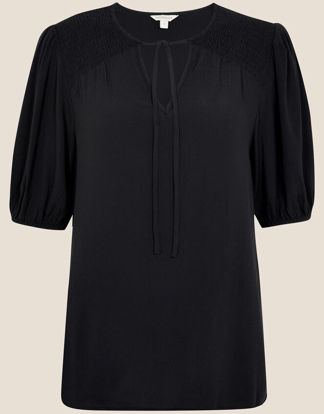 Shirred T-Shirt with LENZING™ ECOVERO™ , Black (BLACK), large