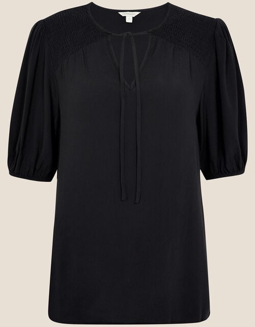 Shirred T-Shirt Dress with LENZING™ ECOVERO™ , Black (BLACK), large