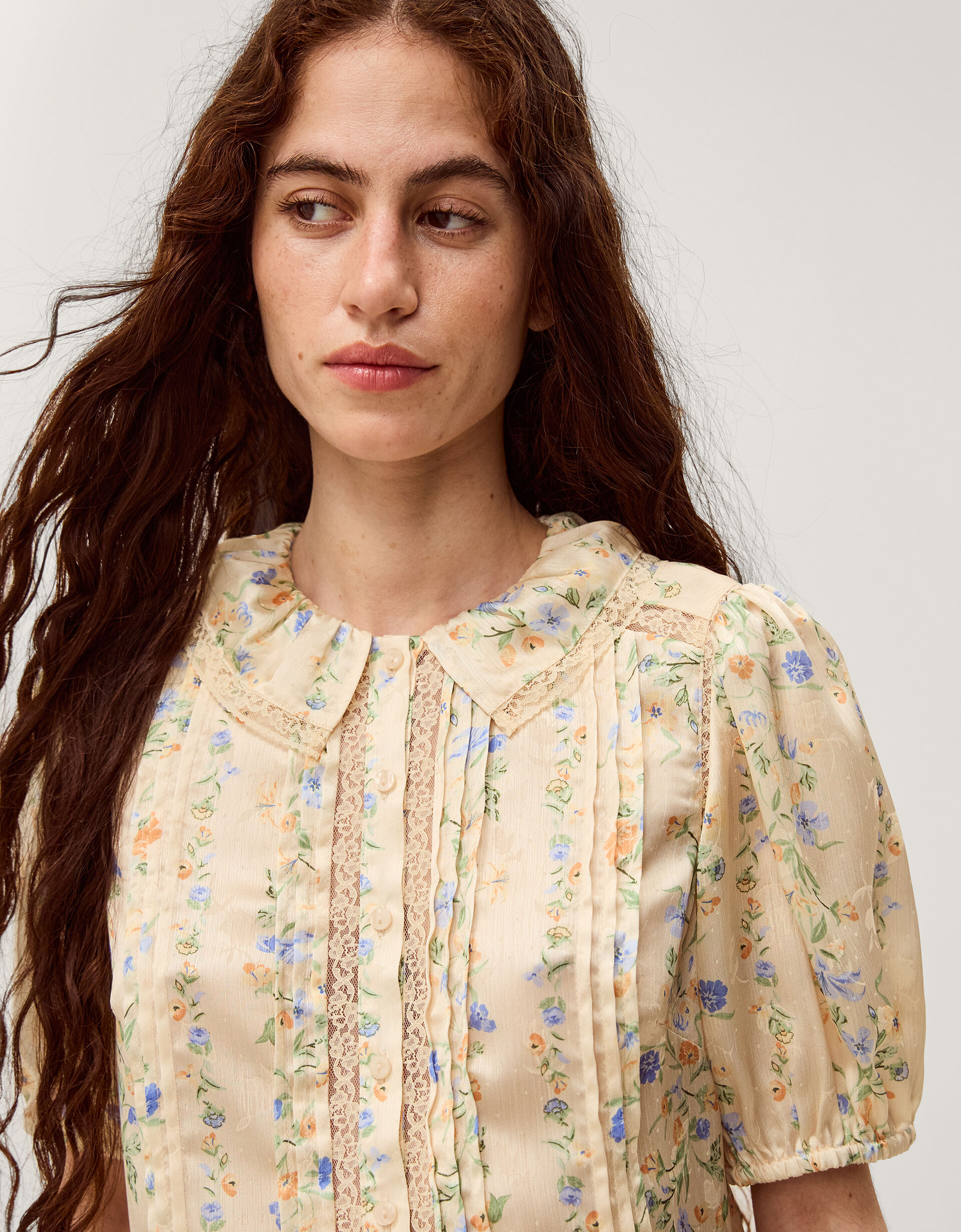 Naomi Puff Sleeve Floral Lace Blouse Yellow