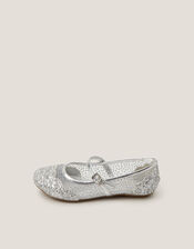 Glitter Mesh Ballet Flats, Silver (SILVER), large