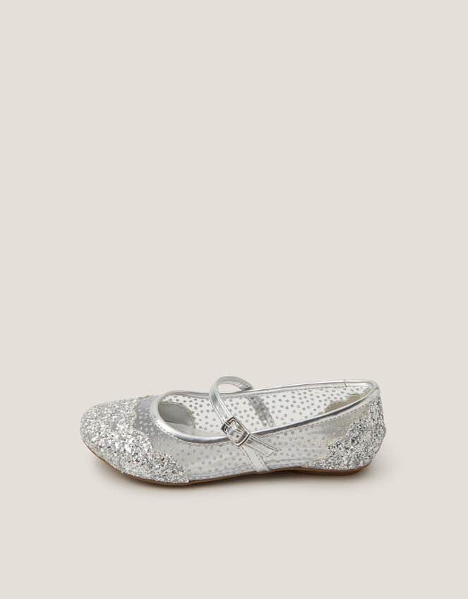 Glitter Mesh Ballet Flats, Silver (SILVER), large