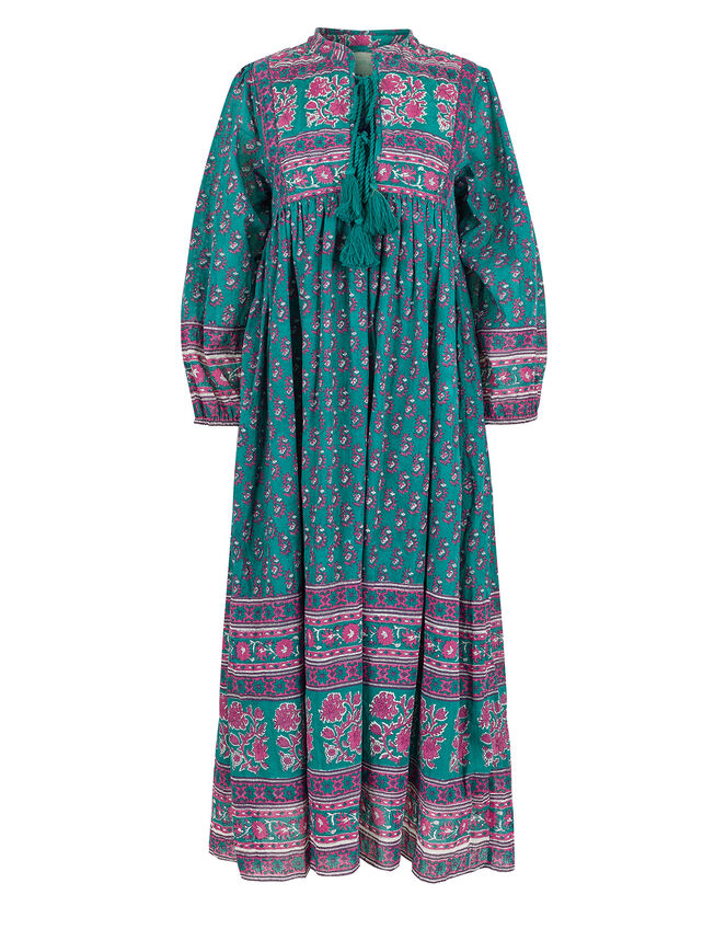 Dilli Grey Priya Block Print Midi Dress, Teal (TEAL), large