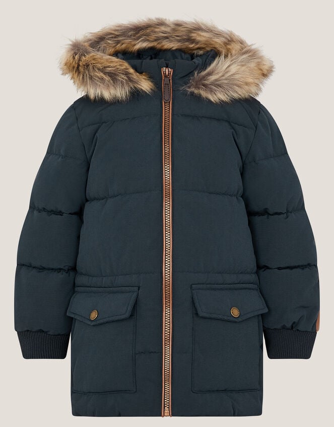 Mid Length Puffer Coat, Blue (NAVY), large