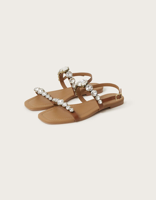 Diamanté Flat Sandals , Tan (TAN), large