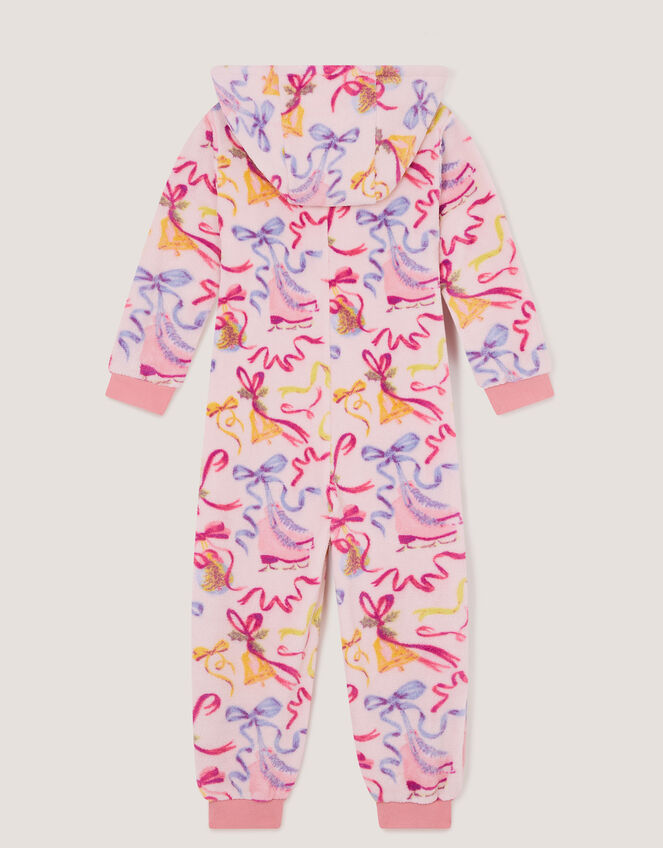 Bow Print Fleece Onesie, Pink (PINK), large