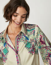 Phoebe Satin Print Shirt, Ivory (IVORY), large