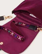 Bird Embroidered Velvet Bag, Purple (PLUM), large