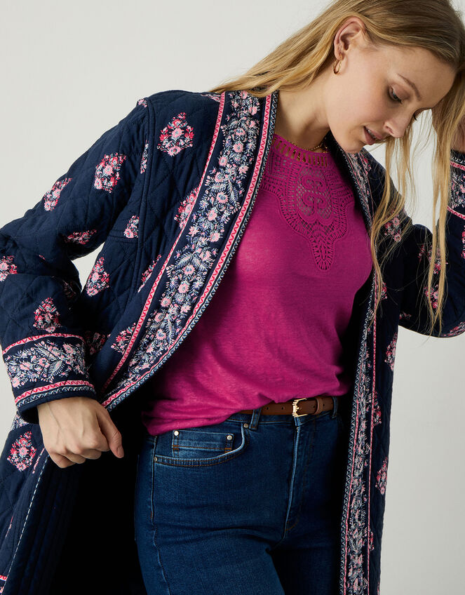 Heritage Print Border Quilted Jacket, Blue (NAVY), large