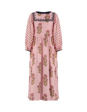 East Dotty Print Embroidered Midi Dress, Pink (PINK), large