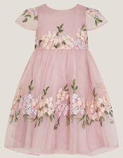 Baby Floral Embroidered Organza Party Dress, Pink (DUSKY PINK), large