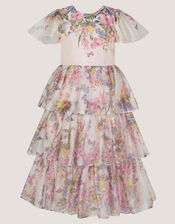 Botanical Print Tiered Party Dress, Multi (MULTI), large